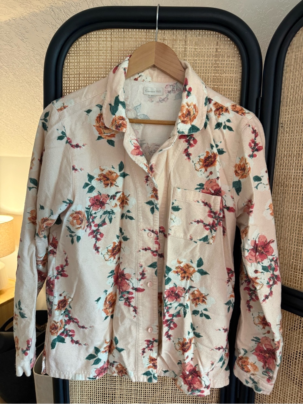 Garnet Hill Women’s Organic Cotton Flannel Heritage Pajamas Pink Floral Small
